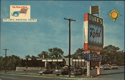 Winchester Virginia Duff's Resort Motel Rebel Restaurant 1960s cars postcard