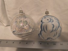 2 Hand Painted Polar Bear Family Glass Christmas Tree Ornament Large 2006