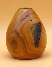 Hand Turned Spalted Sweet Gum Wood Hollow Form Bud Vase Decor 3.75" x 5" Signed