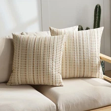 Boho Throw Pillow Covers 18x18 Inch Set of 2 Striped Chenille Farmhouse Decor...