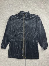 Victoria's Secret Jacket Womens M Black Velour Full Zip Mock Neck Drawstring