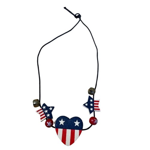 Patriotic American Flag Heart Star Charm Necklace Cord Red White Blue