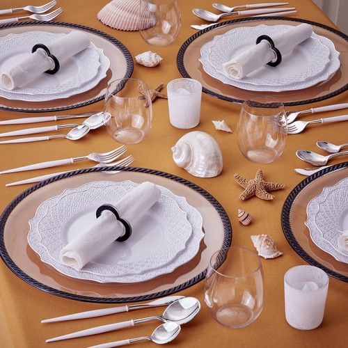 Fancy Disposable Dessert Plates (10 PC) Heavy Duty Plastic Plates, Silver Par... - Picture 2 of 6