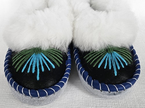 Sheepskin warm slippers moccasin size 41 new, sheepskin/leather handmade - Picture 8 of 12
