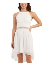 BCX DRESS Womens Dress White Sleeveless Lined Hi Lo Crochet Waist Juniors 3