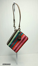 Pristine Vintage Coach Julia Legacy Stripe Satin Small Wristlet Gold