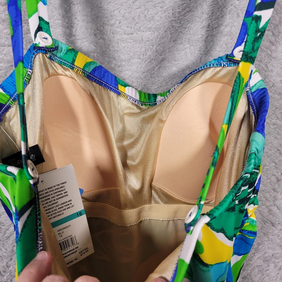 Traje de baño Maxine of Hollywood floral de una pieza control de barriga verde azul talla 16 Foto 3 de 4