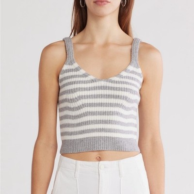 Simkhai Braylee Cashmere and Wool Gray and White Striped Crop Top Tank