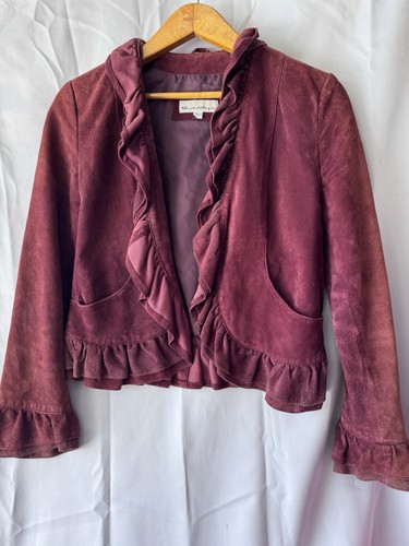 Telluride Ruffle Front Suede Jacket Mulberry M