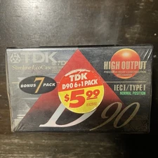 Vintage TDK D90 Rare 7 Pack Sealed Cassette Tape Pack Deadstock Media