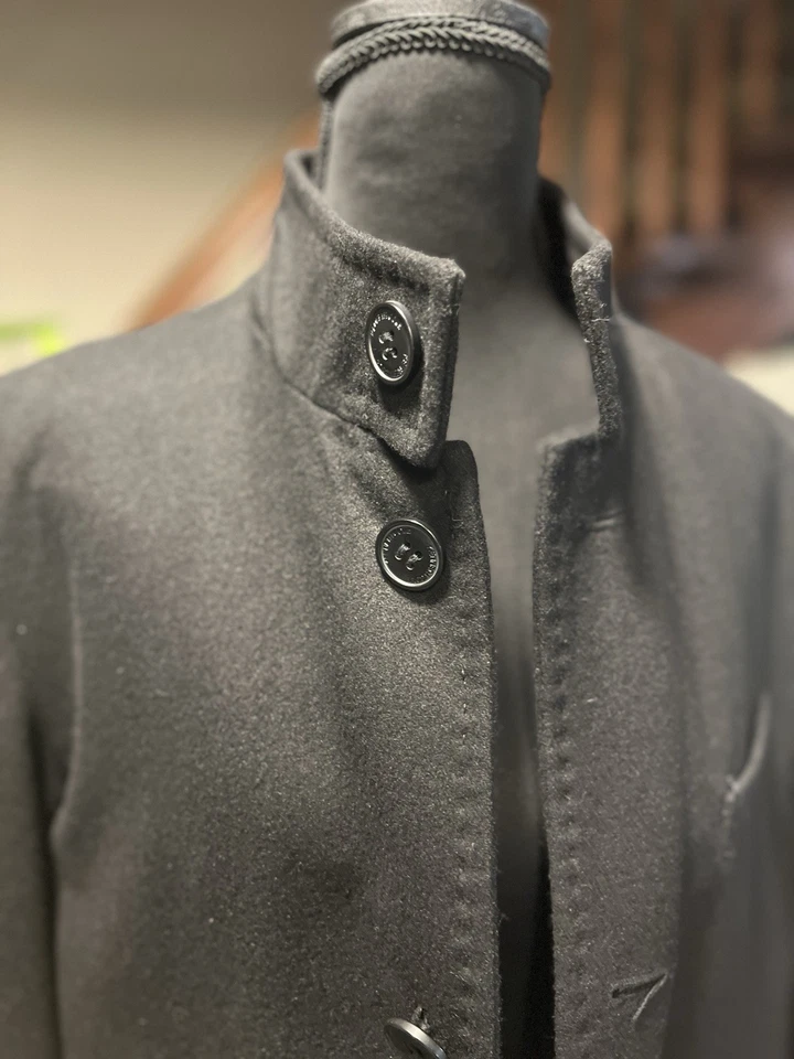 Men’s Black Wool Coat – Size S – Minimalist Stand-Collar Design - Image 3 of 4
