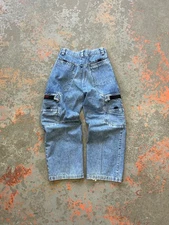 Vintage 90s Lee Pipes Jeans Cargo Denim Baggy Jnco Style Pipes Youth Sz. 24W