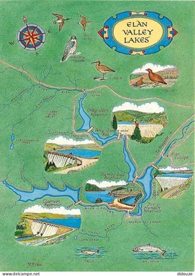 Postcard - UK - Wales - Elan valley lakes - Geographer Map