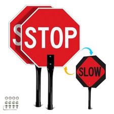 2 Pack Stop Slow Sign, 13x13 Inches Double Sided Traffic Sign, Reflective,