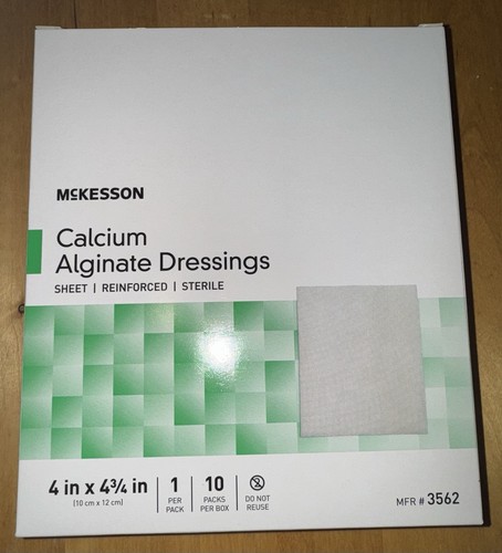 NEU MCKESSON CALCIUMALGINATVERBÄNDE 4 X 4 3/4 STERIL 10 BLATT MFR #3562 - Bild 1 von 1