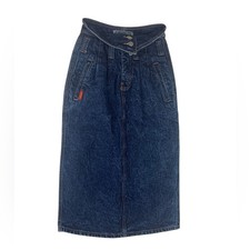 Jordache size 7 24 vintage acid wash Dark Blue Denim Skirt pencil retro 90s fold
