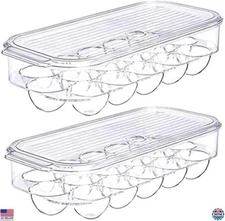 Stackable Egg Holder Storage Box, Set of 2, Covered Egg Tray, Fridge Organizer