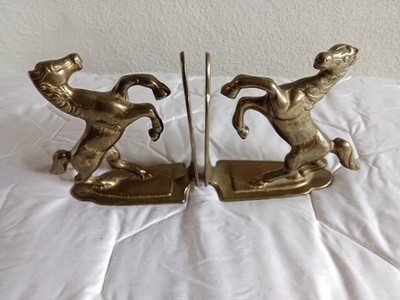 1 Paar Edle Alte Buchstützen (Steigende Pferde) Massiv Messing Vintage