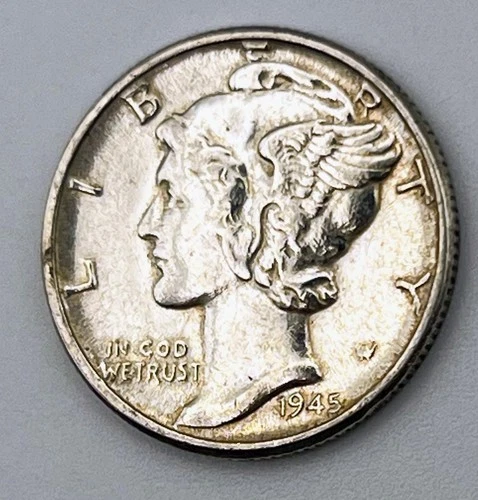 1945 Silver Mercury Dime 10C 10 Cents XF EF Extra Fine 90%
