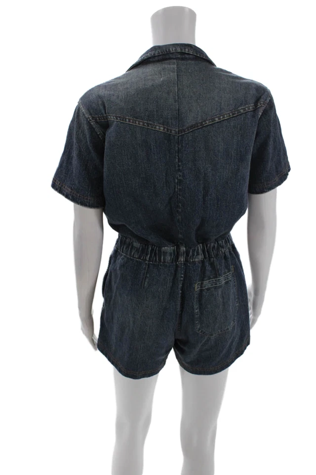 Rag & Bone Womens Cotton Short Sleeve Buttoned Collared Romper Blue Size S - Image 3 of 4