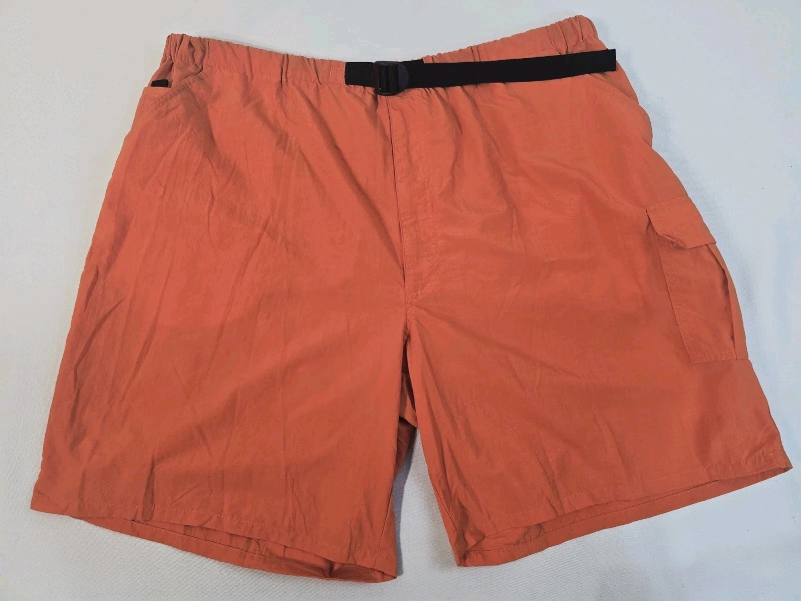 Cargo Trekking Shorts Men Orange Nylon Adjustable Waist Lightweight XL