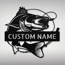 Personalized Fish Metal Wall Art Sign Custom Home Decor Fisher Gifts Family Gift