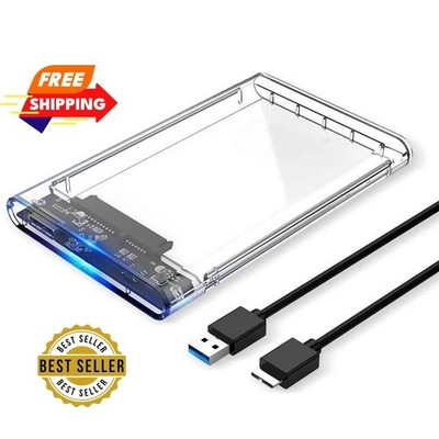 2.5'' SATA USB 3.0 Clear Hard Drive Disk HDD SSD Enclosure External Laptop Case