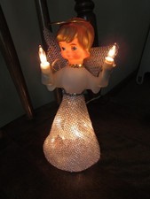 Vintage Christmas Lighted Angel Tree Topper 7" tall, wire mesh