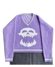 Heaven Can Wait Purple Ghost Knit v neck Jumper Size Medium