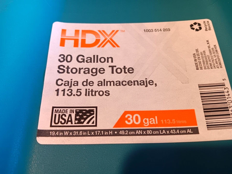 HDX CAIXA DE ARMAZENAMENTO AZUL RETANGULAR RESISTENTE, 19,4" x 31" x 17" com TAMPA, 30 GAL/EUA - Imagem 2 de 4