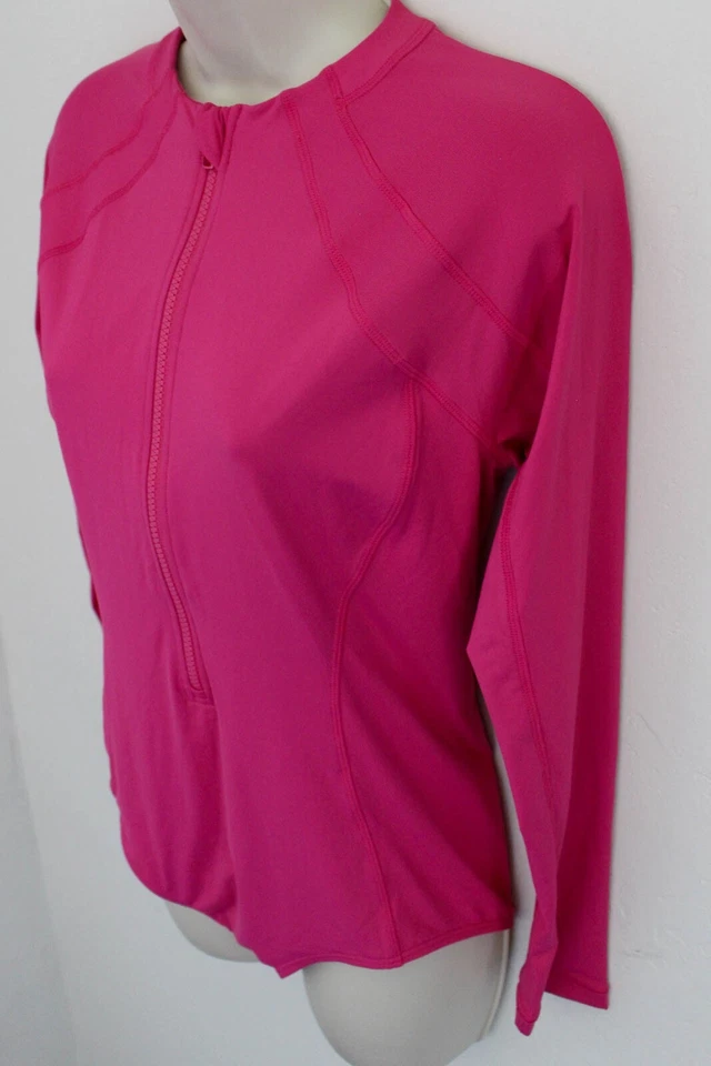 Athleta One Piece Swimsuit Rashguard Medium Pink Sun Shield Long Sleeve Surf Zip - Image 3 of 4