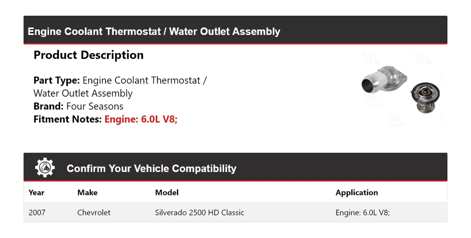 Chevrolet Silverado 2500 HD 2007 clásico conjunto de termostato/salida de agua 4 estaciones Foto 2 de 4