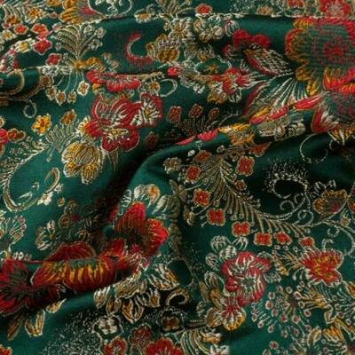 Jacquard Blumenmuster Satin Kunstseide Stoff China Brokat Damast Kostüm Vintage - Bild 1 von 4