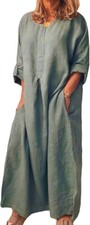 Women Casual Long Maxi Dress Shift Dress Loose Ruffle Blouse Shirt Dress w Pocke