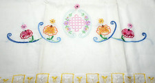 Vintage Hand Embroidered Pillowcases Floral Arrangement Standard Pillow Size