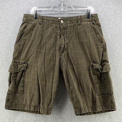 OTB Mens Cargo Shorts Size 32 Plaid Green Drawstring Cotton Inseam 11in Relaxed