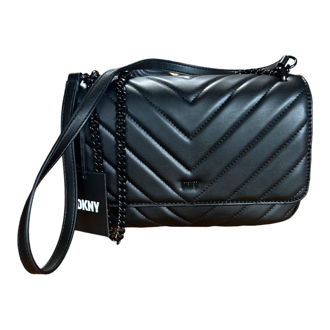 DKNY Veronica Large Crossbody Shoulder Bag with Flap, Black On Black eBay