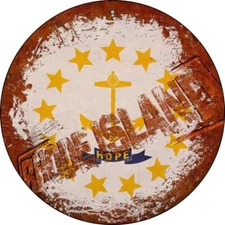 Rhode Island Rusty Stamped Round Circular Metal Sign 12" Home Garage Wall Decor