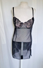 Gilligan  O  Malley Push Up Black Lace  Mesh Nylon Nightie Nightgown Womens L