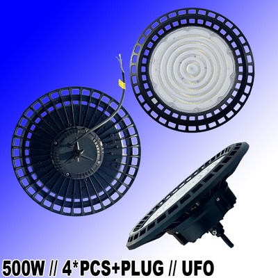 LED High Bay Fixture 500W+PLUG Factory Warehouse Commercial Light Fixtures 4Pc