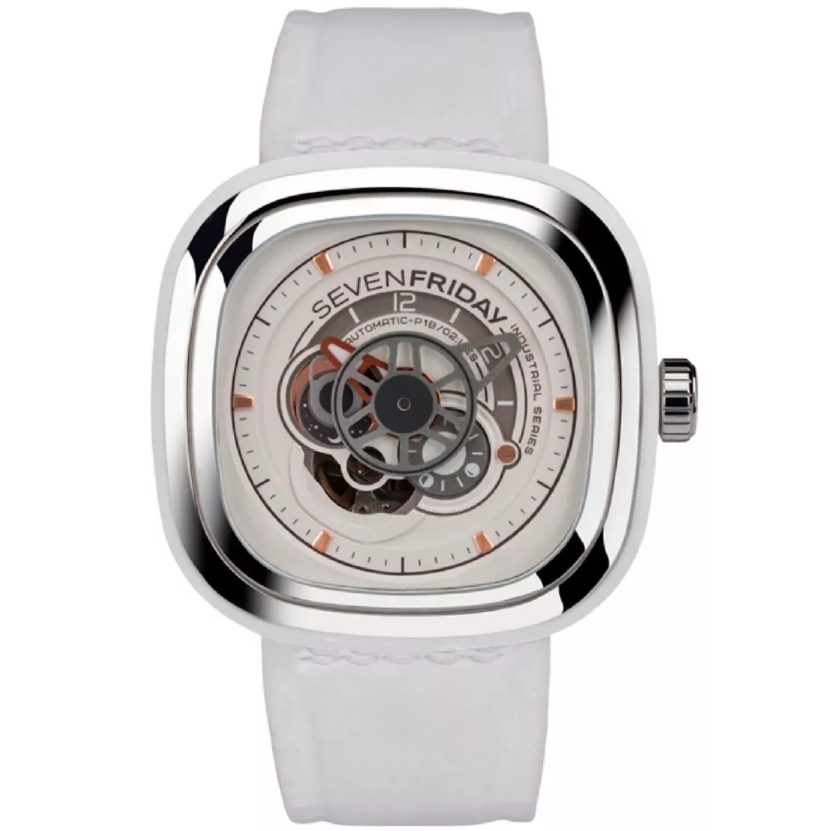 SevenFriday Men s Watch Bright Automatic White and Silver Dial Strap P1B 02