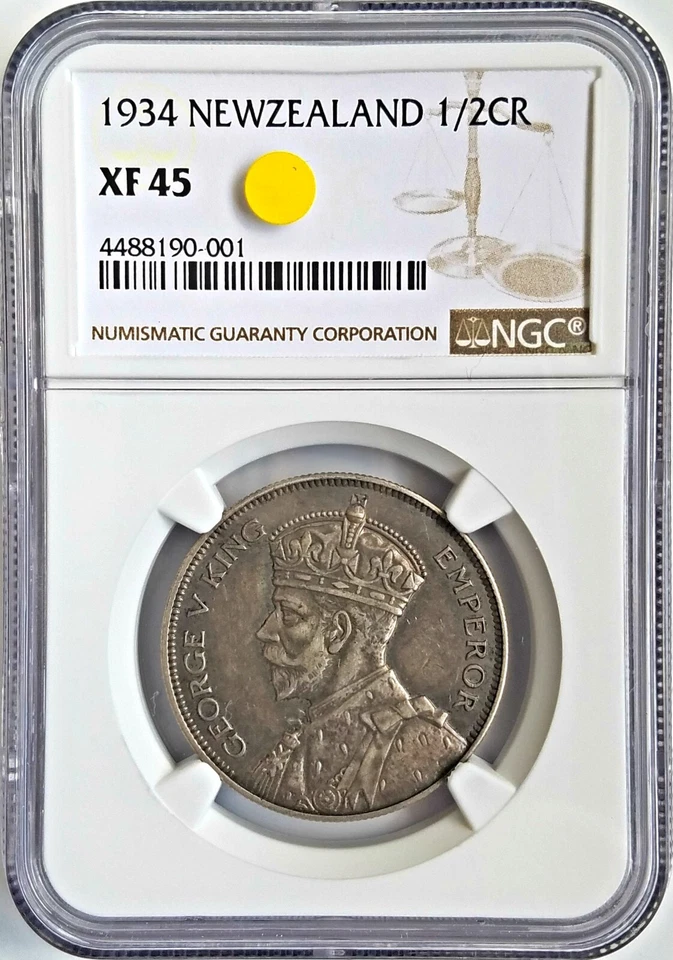 1934 New Zealand 1/2 Half Crown NGC XF 45 Extra Fine Silver Toned Classic Coin - Image 2 of 4