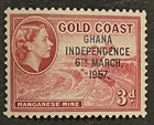 Travelstamps: 1957 Ghana Independence OP Stamps Scott #8 - 3d Mint MNH OG