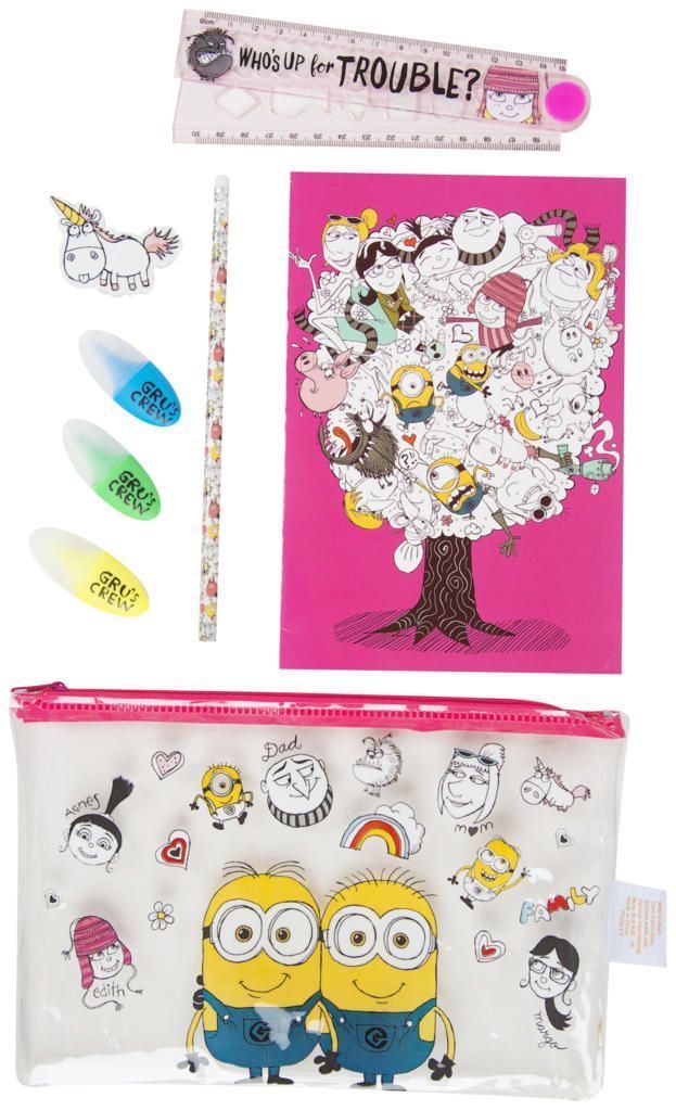 Minions Stationery Set Pencil Case Filled DM3 Transparent Minions school Pink