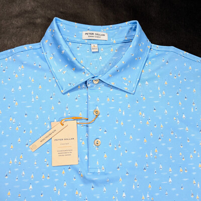 Peter Millar Crown Sport Sailing Away Print Summer Comfort Polo Size M L 2XL