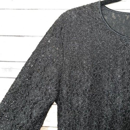 Vintage 90's Ann Taylor LOFT Floral Lace Black Top Long Sleeve Small - Picture 3 of 5