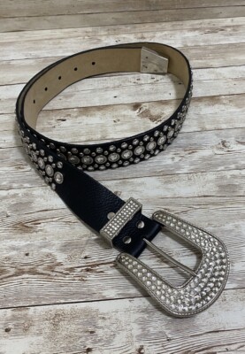 Genuine Italian Leather Belt Womens Size Large Rhinestones  display picture 2