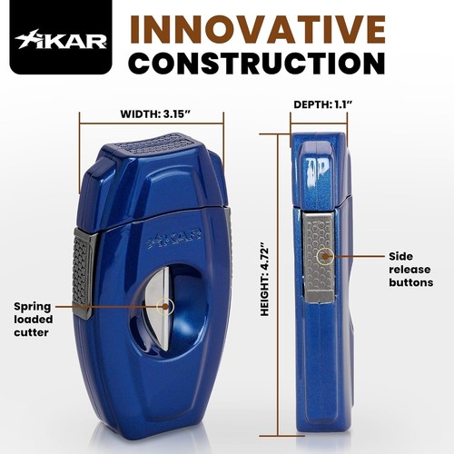 Cortador de cigarros Xikar VX2 corte en V, calibre de hasta 70 anillos, cargado con resorte, azul - Imagen 9 de 11