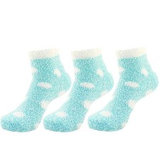 Super Soft Warm Microfiber Cozy Fuzzy Stripe/Polka Dot Socks Light Blue
