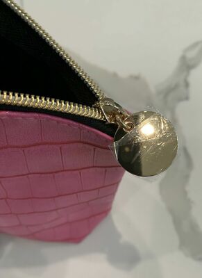 Elizabeth Arden Pink Cosmetic Travel Bag Case Crocodile Print Faux